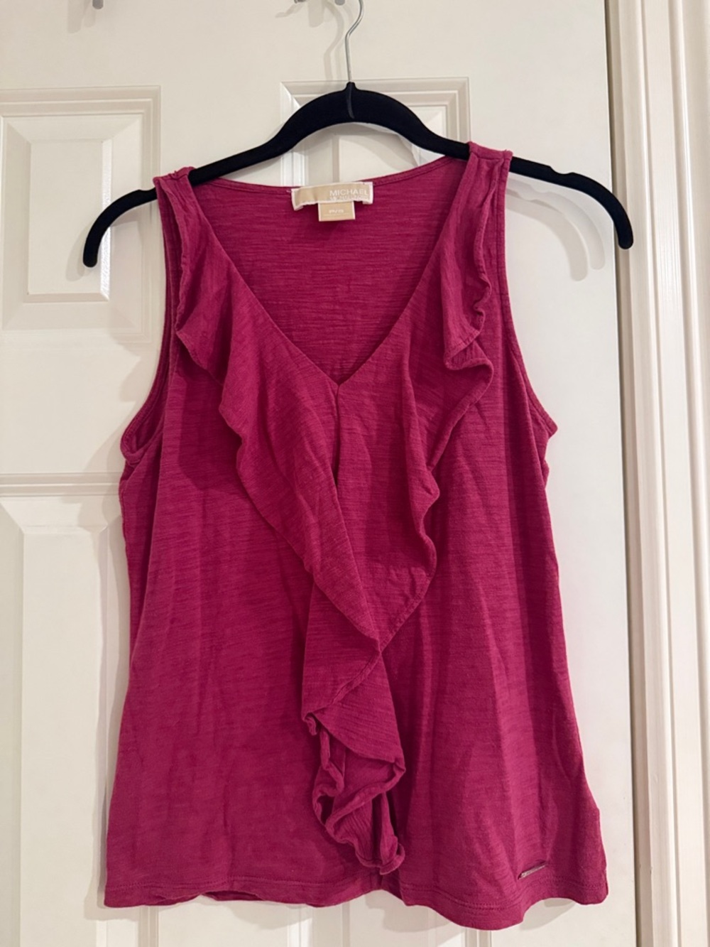 Michael Kors Raspberry Pink Ruffle V-Neck Tank